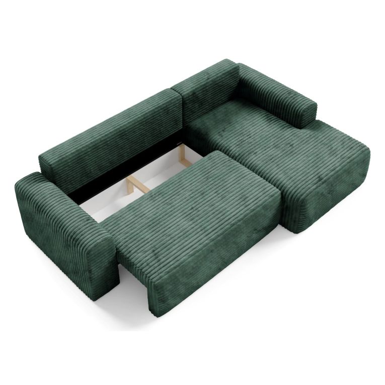Divano Letto con Penisola Verde Contenitore Reclinabile 268x163 cm, Cuscini Sfoderabili - Folgarida