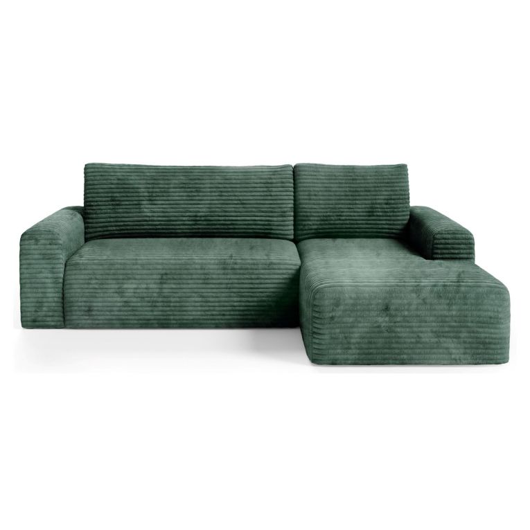 Divano Letto con Penisola Verde Contenitore Reclinabile 268x163 cm, Cuscini Sfoderabili - Folgarida