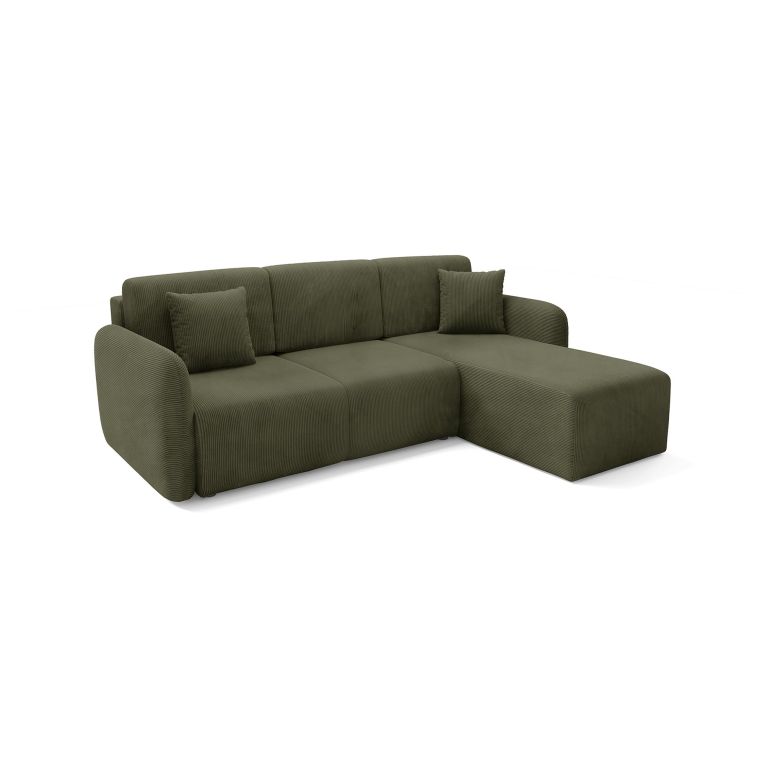 Divano Letto con Penisola Verde Contenitore Reversibile 245x185 cm, Reclinabile - Ranco
