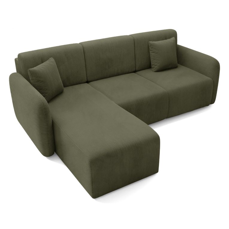 Divano Letto con Penisola Verde Contenitore Reversibile 245x185 cm, Reclinabile - Ranco