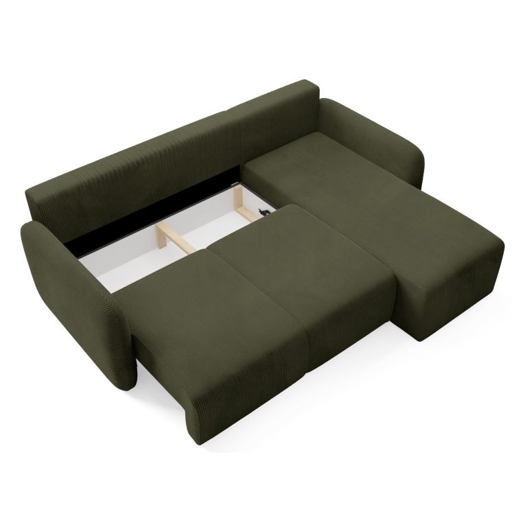 Divano Letto con Penisola Verde Contenitore Reversibile 245x185 cm, Reclinabile - Ranco
