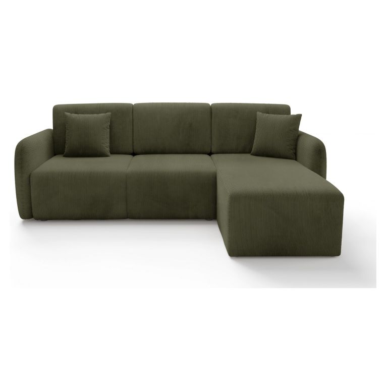 Divano Letto con Penisola Verde Contenitore Reversibile 245x185 cm, Reclinabile - Ranco