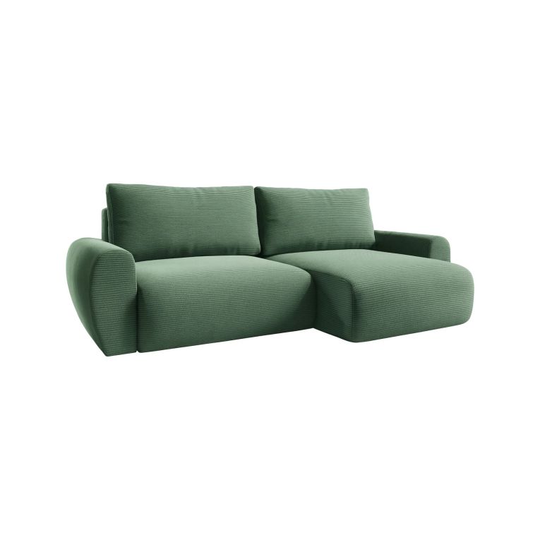 Divano Letto con Penisola Verde Contenitore Reversibile 253x153 cm, Reclinabile - Paullo