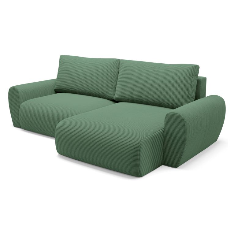 Divano Letto con Penisola Verde Contenitore Reversibile 253x153 cm, Reclinabile - Paullo