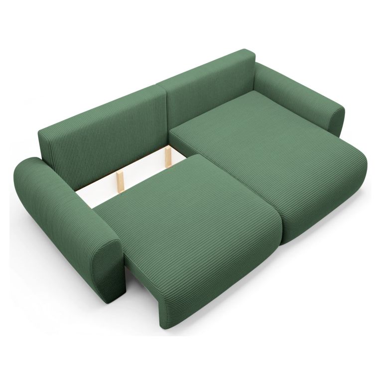 Divano Letto con Penisola Verde Contenitore Reversibile 253x153 cm, Reclinabile - Paullo