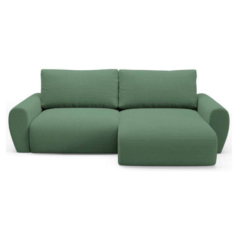 Divano Letto con Penisola Verde Contenitore Reversibile 253x153 cm, Reclinabile - Paullo