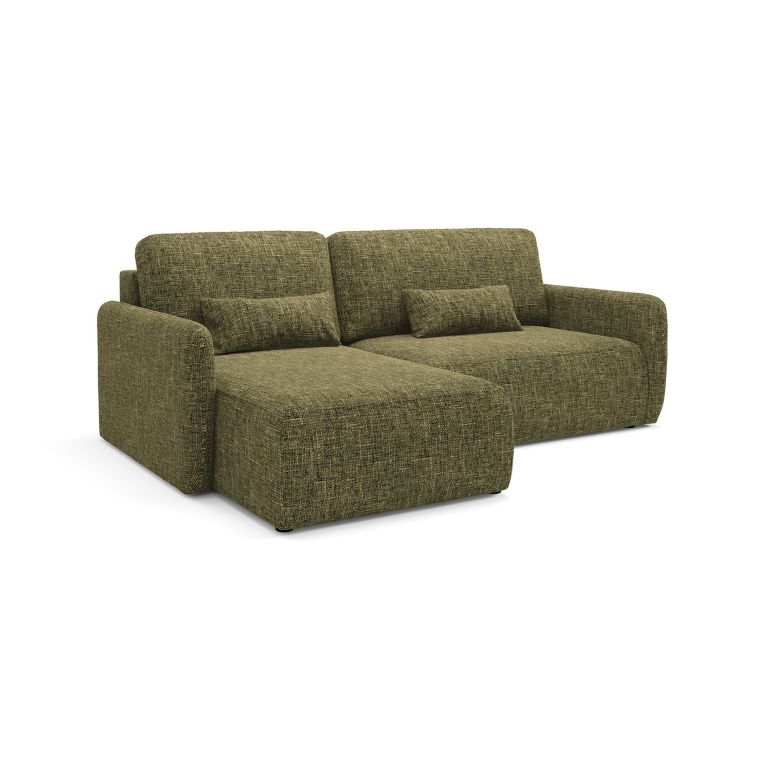 Divano Letto con Penisola Verde Oliva Contenitore Reclinabile 207x148 cm, Reversibile - Pagno