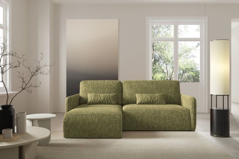 Divano Letto con Penisola Verde Oliva Contenitore Reclinabile 207x148 cm, Reversibile - Pagno