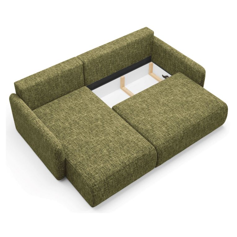 Divano Letto con Penisola Verde Oliva Contenitore Reclinabile 207x148 cm, Reversibile - Pagno