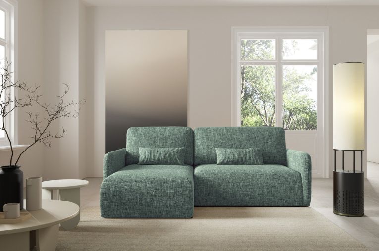 Divano Letto con Penisola Verde Salvia Contenitore Reclinabile 207x148 cm, Reversibile - Pagno