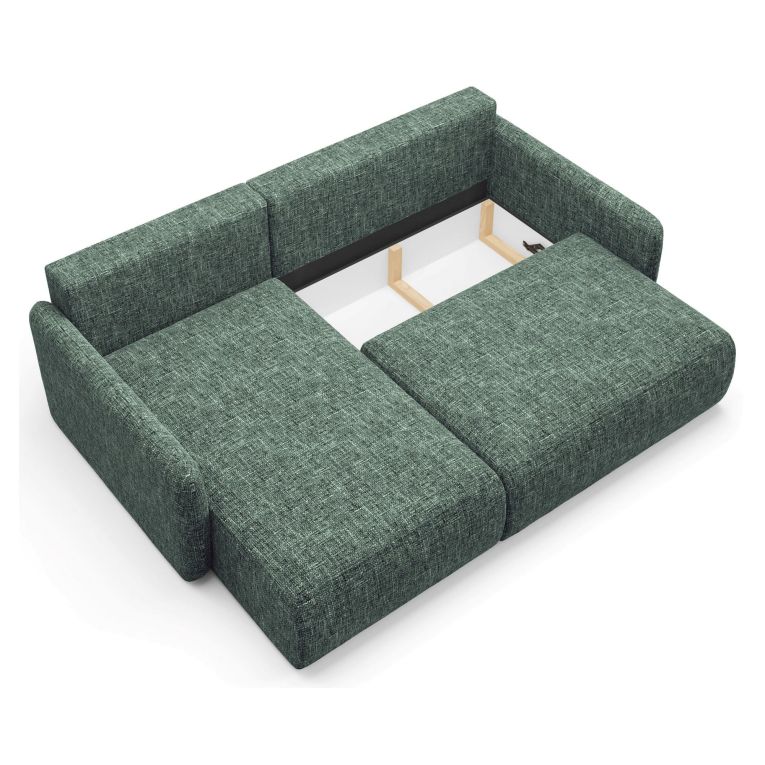 Divano Letto con Penisola Verde Salvia Contenitore Reclinabile 207x148 cm, Reversibile - Pagno