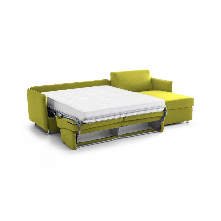 Divano Letto con Penisola Verde Sfoderabile Contenitore 260x160 cm, Idrorepellente Multiposizione Trasformabile in Letto Made in Italy - Sumirago