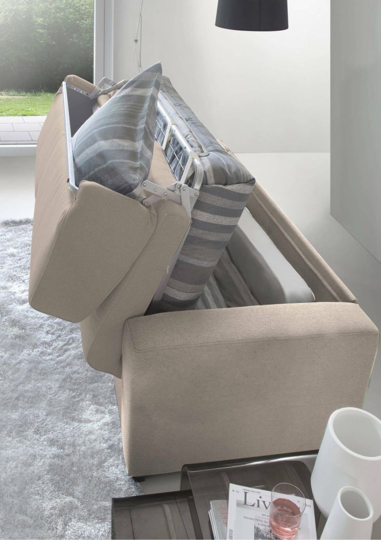 Divano letto con porta cuscini tortora 180x95cm - Asimi