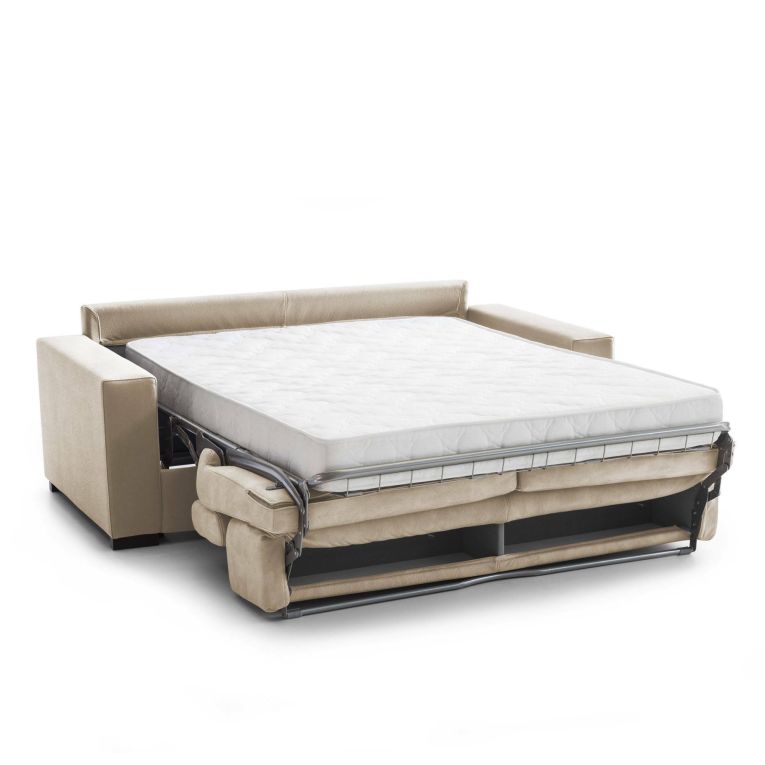 Divano letto contenitore 2 posti 160x95 cm reclinabile con vano contenitore in tessuto sfoderabile beige – Alinia