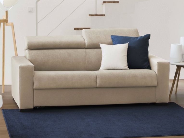 Divano letto contenitore 2 posti 160x95 cm reclinabile con vano contenitore in tessuto sfoderabile beige – Alinia