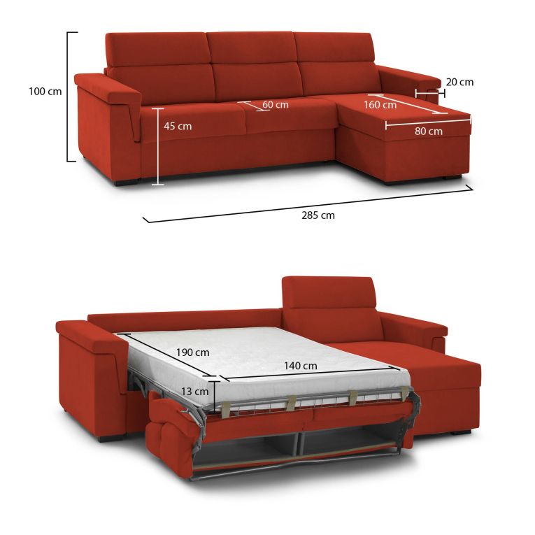 Divano letto contenitore arancione 285x160cm - Esca