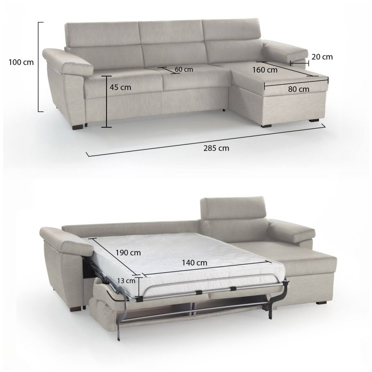 Divano letto contenitore beige 285x160cm - Priverno
