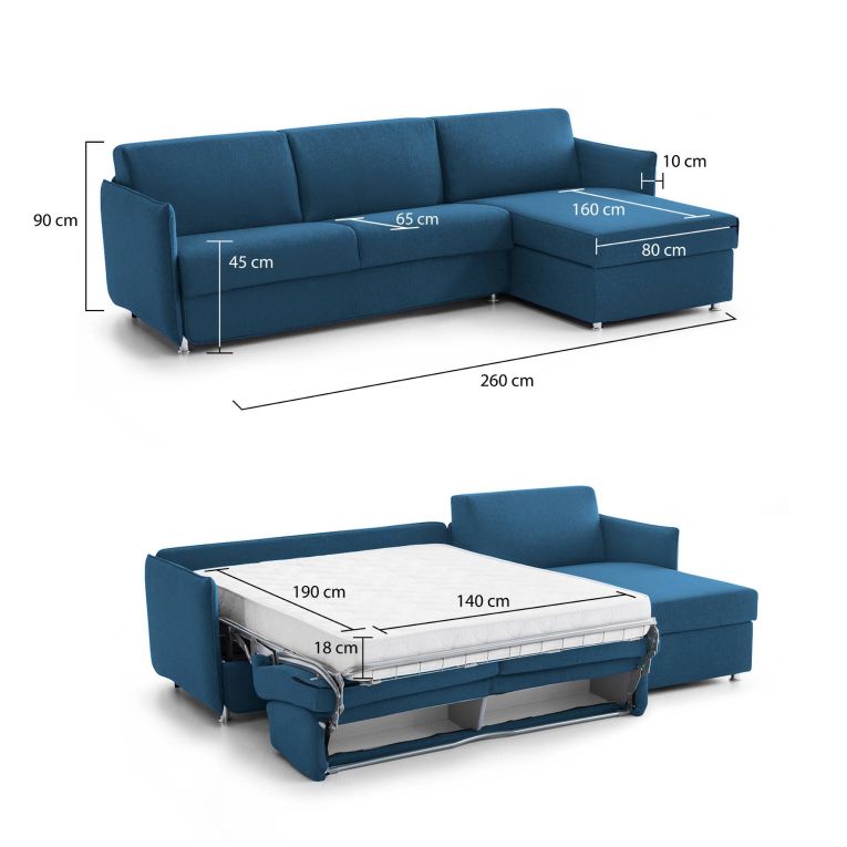 Divano letto contenitore blu 260x160cm - Sumirago