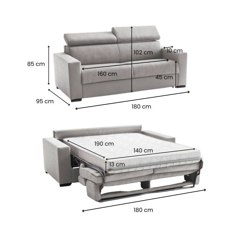 Divano letto contenitore grigio 180x95cm - Aieie