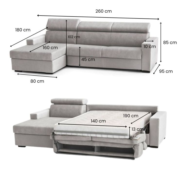 Divano letto contenitore grigio 260x95cm - Aloet