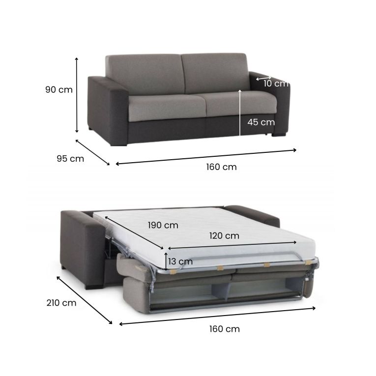 Divano letto contenitore grigio e antracite 160x95cm - Alcatraz