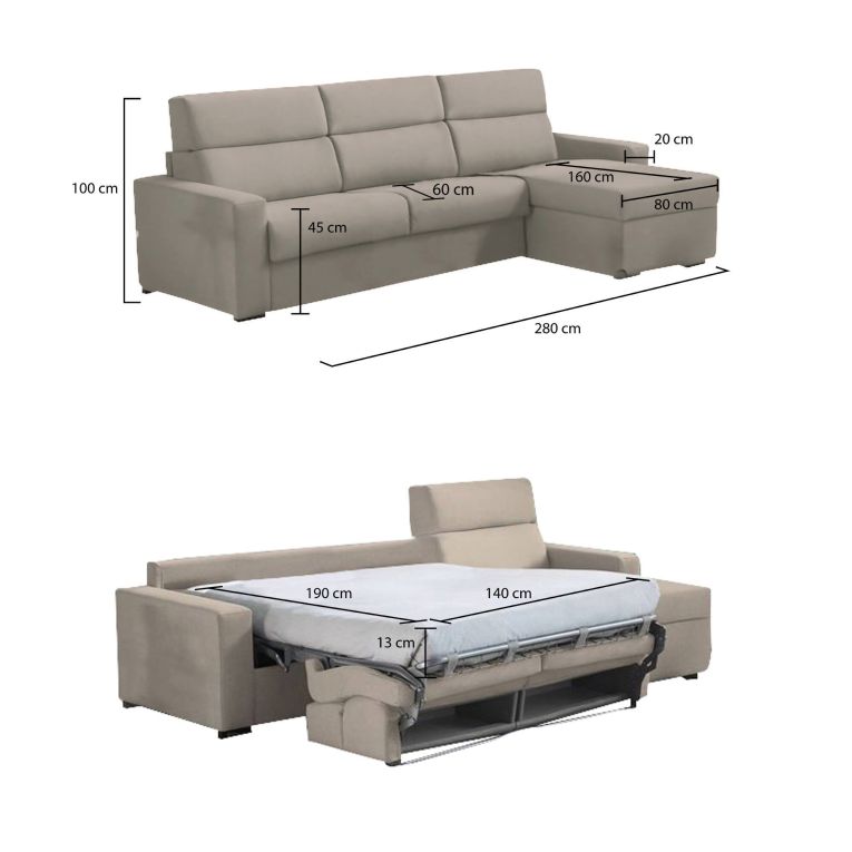 Divano letto contenitore tortora 280x160cm - Pusiano