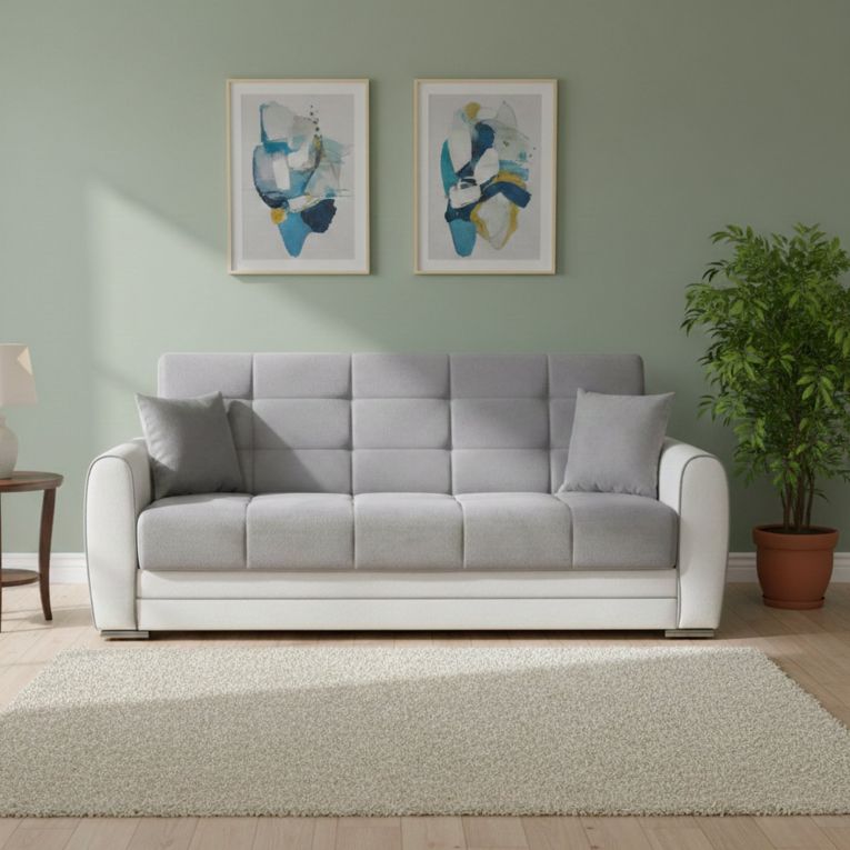 Divano letto design bianco e grigio 220x84cm - Dike