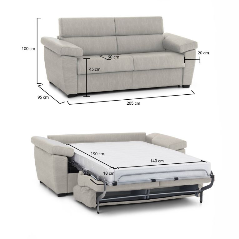 Divano letto doppio beige 205x95cm - Contrada