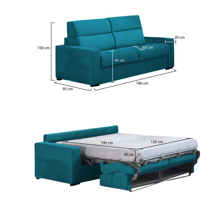 Divano letto due piazze azzurro 180x95cm - None