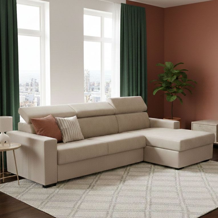 Divano letto due piazze beige 260x95cm - Alibella