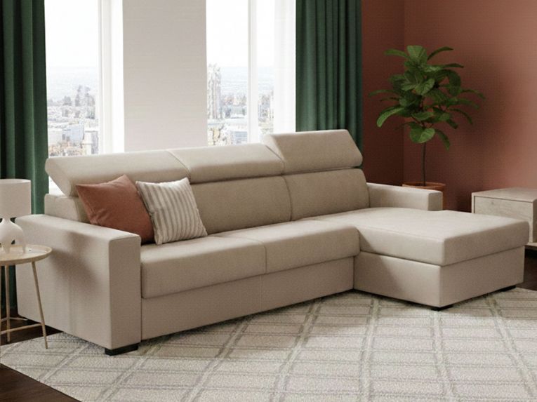 Divano letto due piazze beige 260x95cm - Alibella