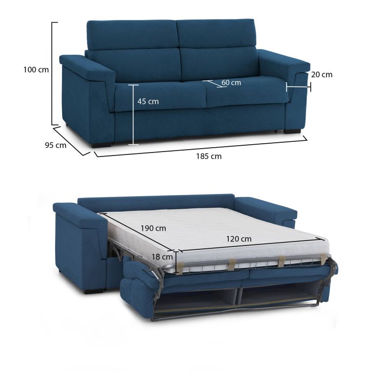 Divano letto due piazze blu 185x95cm - Rigolato