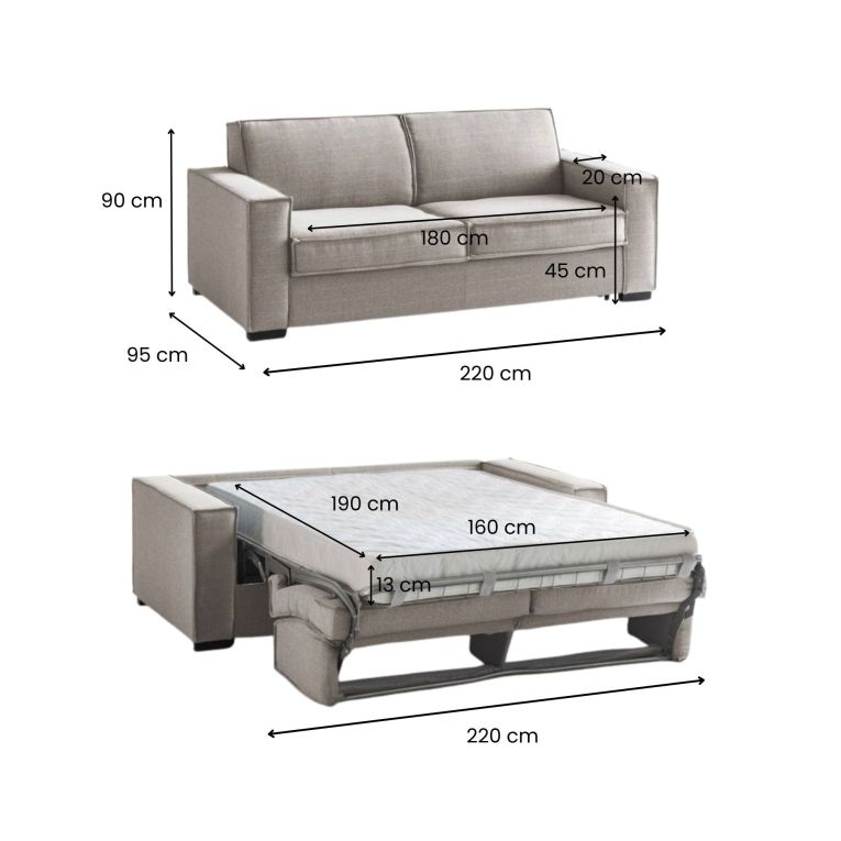 Divano letto due piazze tortora 220x95cm - Asteroide