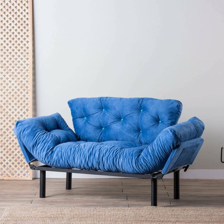 Divano letto economico blu 155x70cm - Guchol