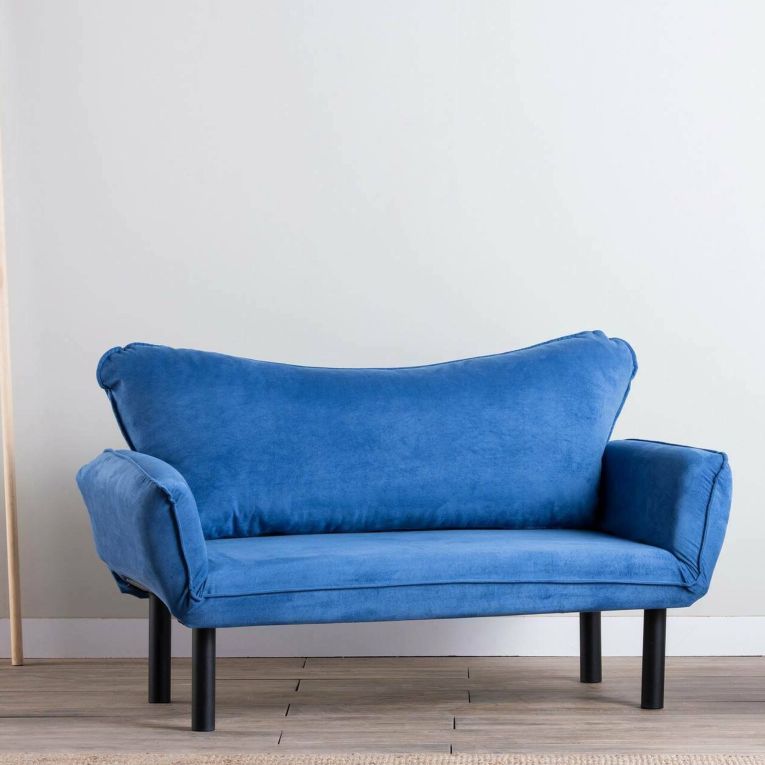 Divano letto economico in tessuto blu 140x65cm - Hone
