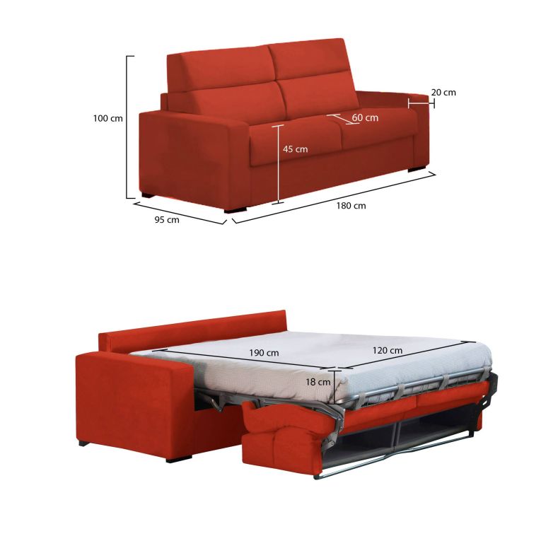 Divano letto elegante arancione 180x95cm - None