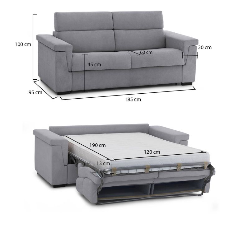 Divano letto elegante grigio 185x95cm - Tenna
