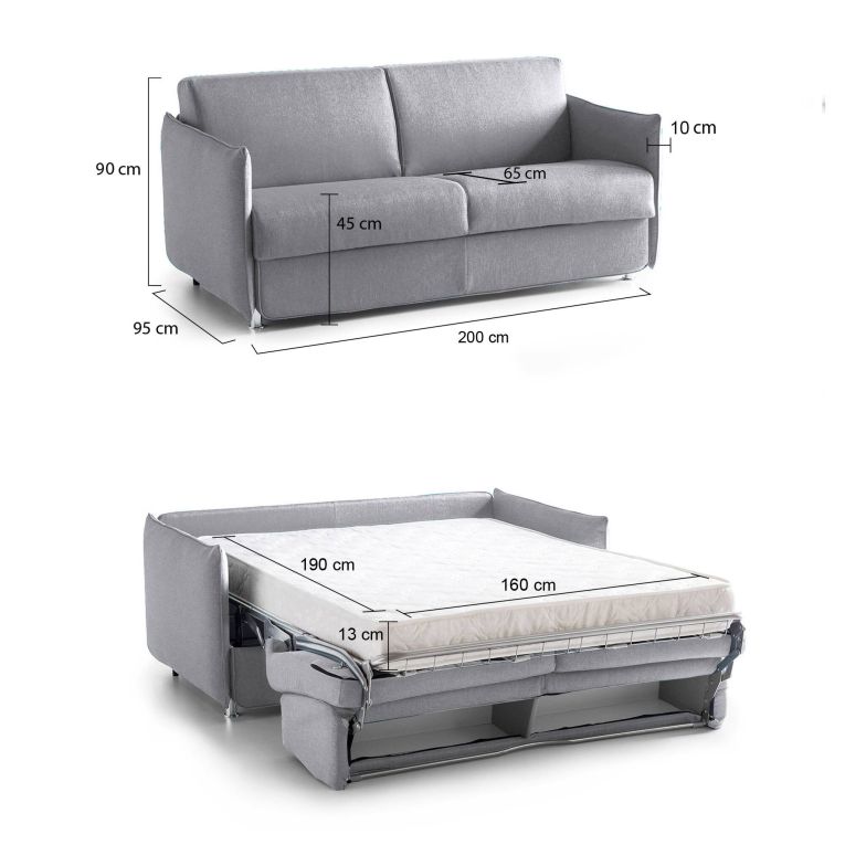Divano letto elegante grigio 200x95cm - Gravere