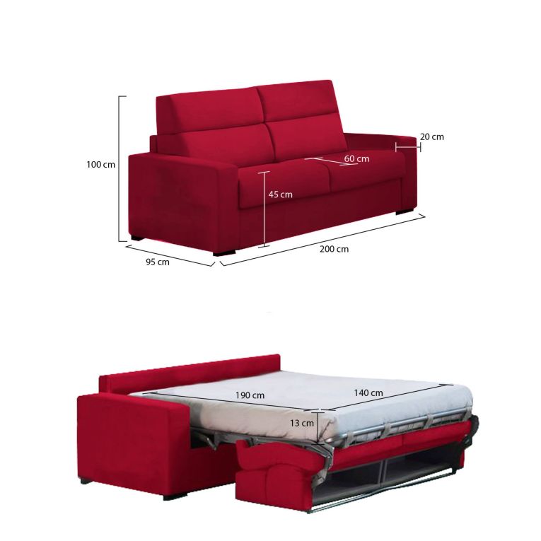 Divano letto elegante rosso 200x95cm - Sonico