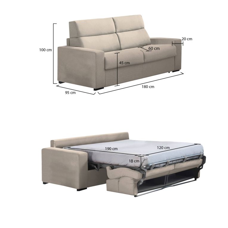 Divano letto elegante tortora 180x95cm - None
