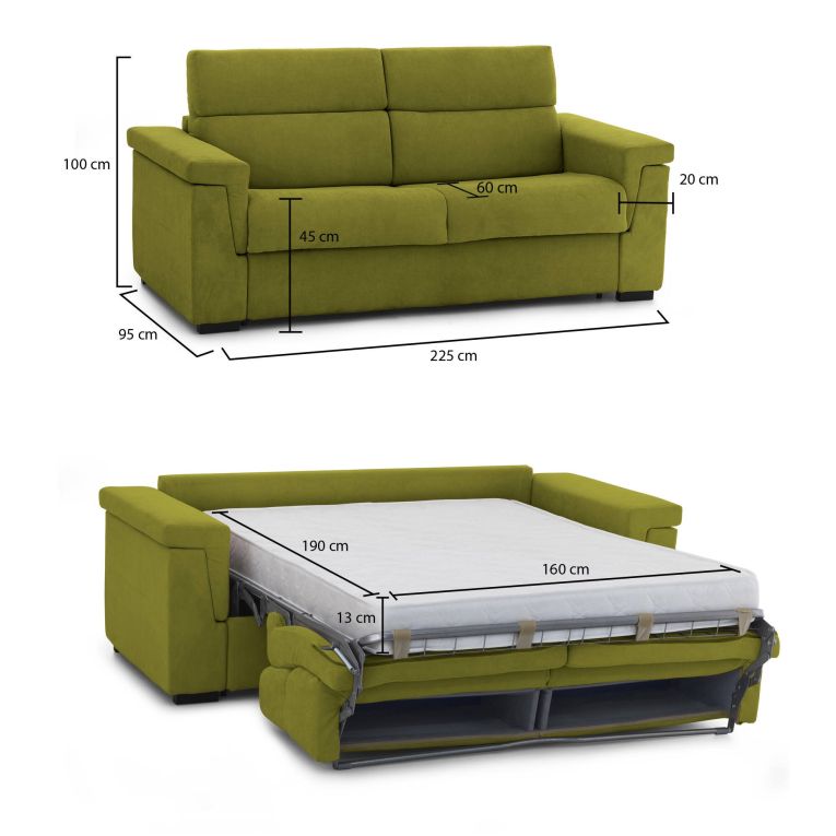 Divano letto elegante verde 225x95cm - Nus