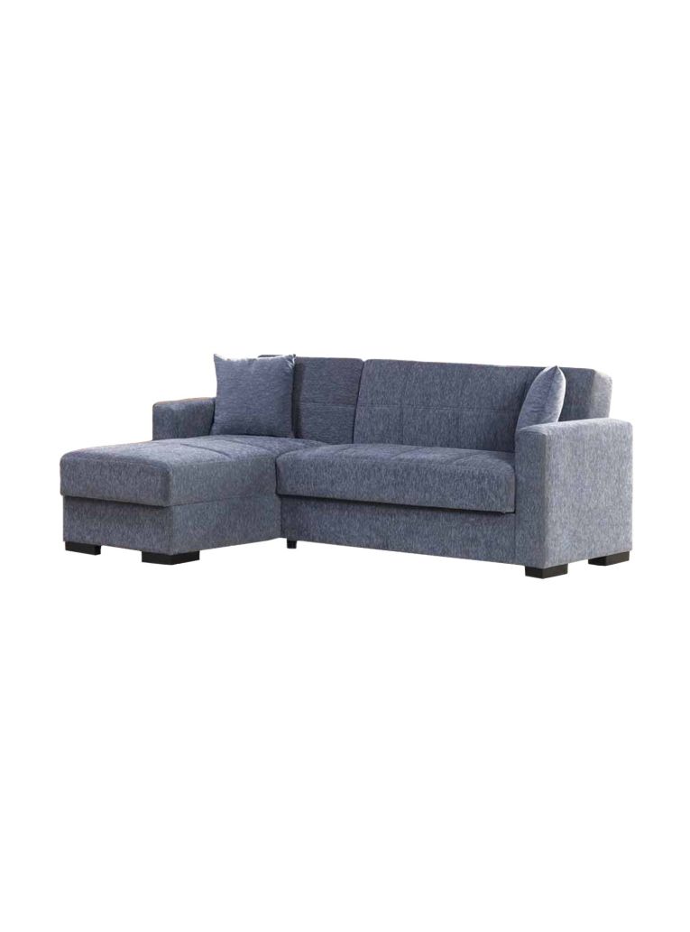 Divano letto Fernando, Divano letto ad angolo con penisola reversibile, Sofà contenitore da soggiorno con chaislongue e 2 cuscini, 230x150h81 cm, Grigio