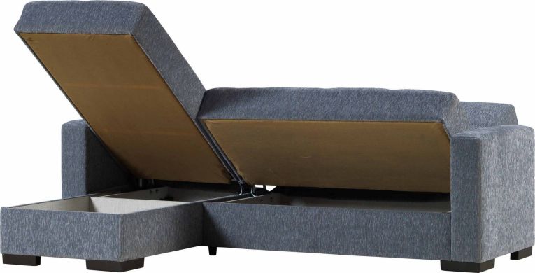 Divano letto Fernando, Divano letto ad angolo con penisola reversibile, Sofà contenitore da soggiorno con chaislongue e 2 cuscini, 230x150h81 cm, Grigio