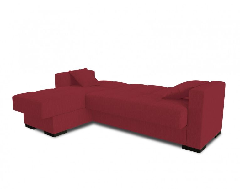 Divano letto Fernando, Divano letto ad angolo con penisola reversibile, Sofà contenitore da soggiorno con chaislongue e 2 cuscini, 230x150h81 cm, Rosso