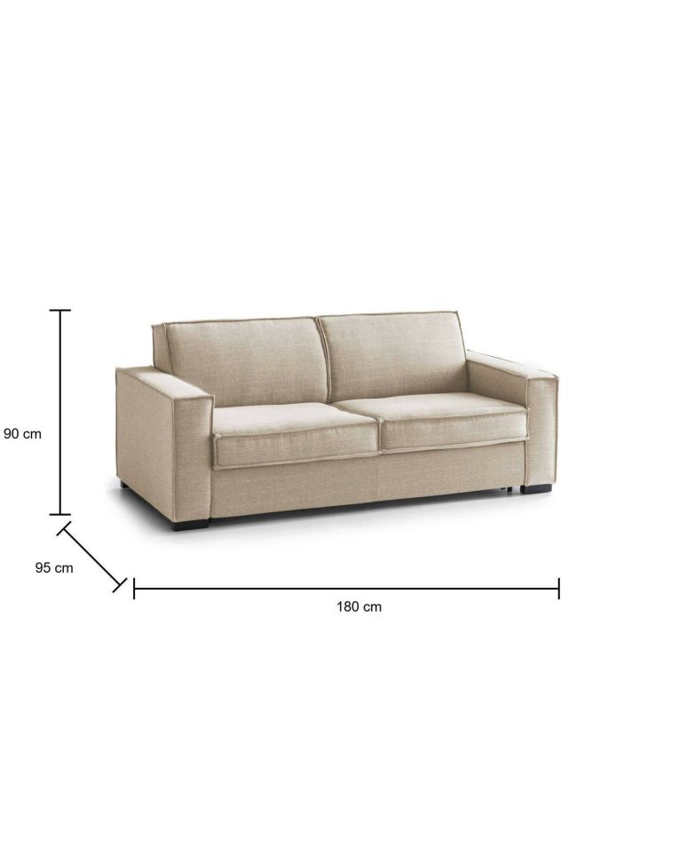 Divano Letto Giuliana, Divano a 2 posti, 100% Made in Italy, Sofà Soggiorno con apertura girevole, in tessuto imbottito, con Braccioli standard, Cm 180x95h90, Beige