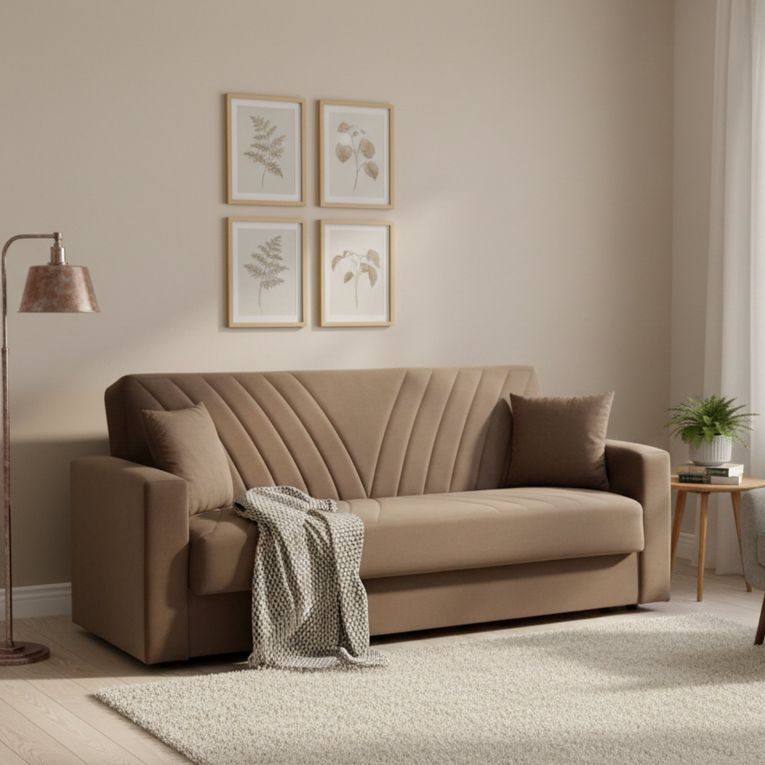 Divano letto in legno beige 214x81cm - Adda