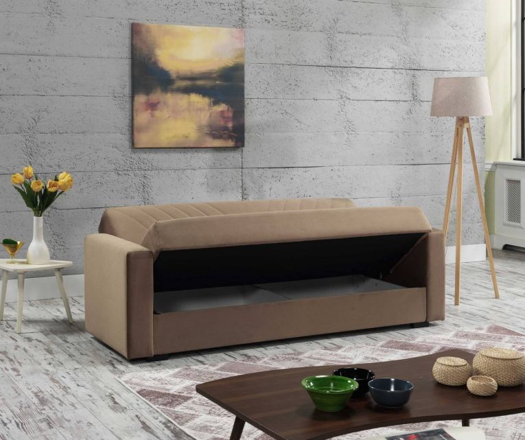 Divano letto in legno beige 214x81cm - Adda