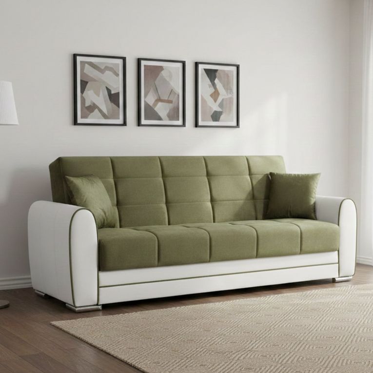 Divano letto in legno bianco e verde 220x84cm - Dike