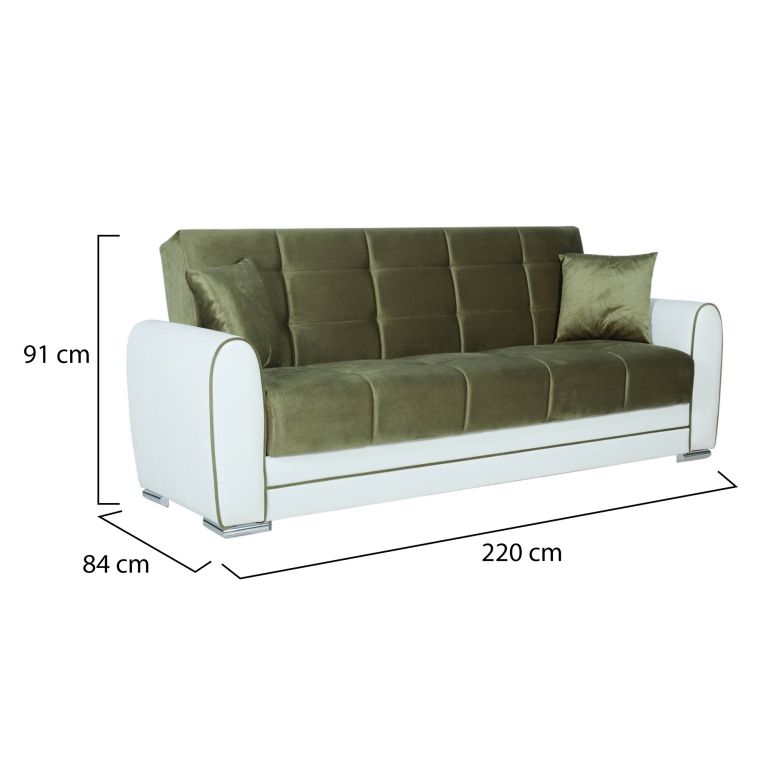 Divano letto in legno bianco e verde 220x84cm - Dike