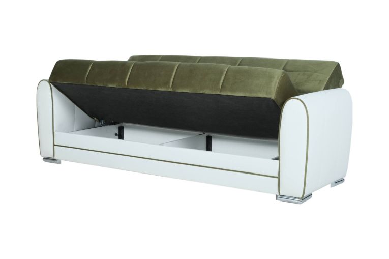 Divano letto in legno bianco e verde 220x84cm - Dike